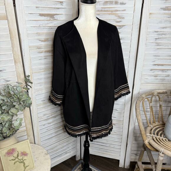 ZARA Women's L Combination Faux Suede Embroidered Jacket Boho Western Black - Picture 4 of 16